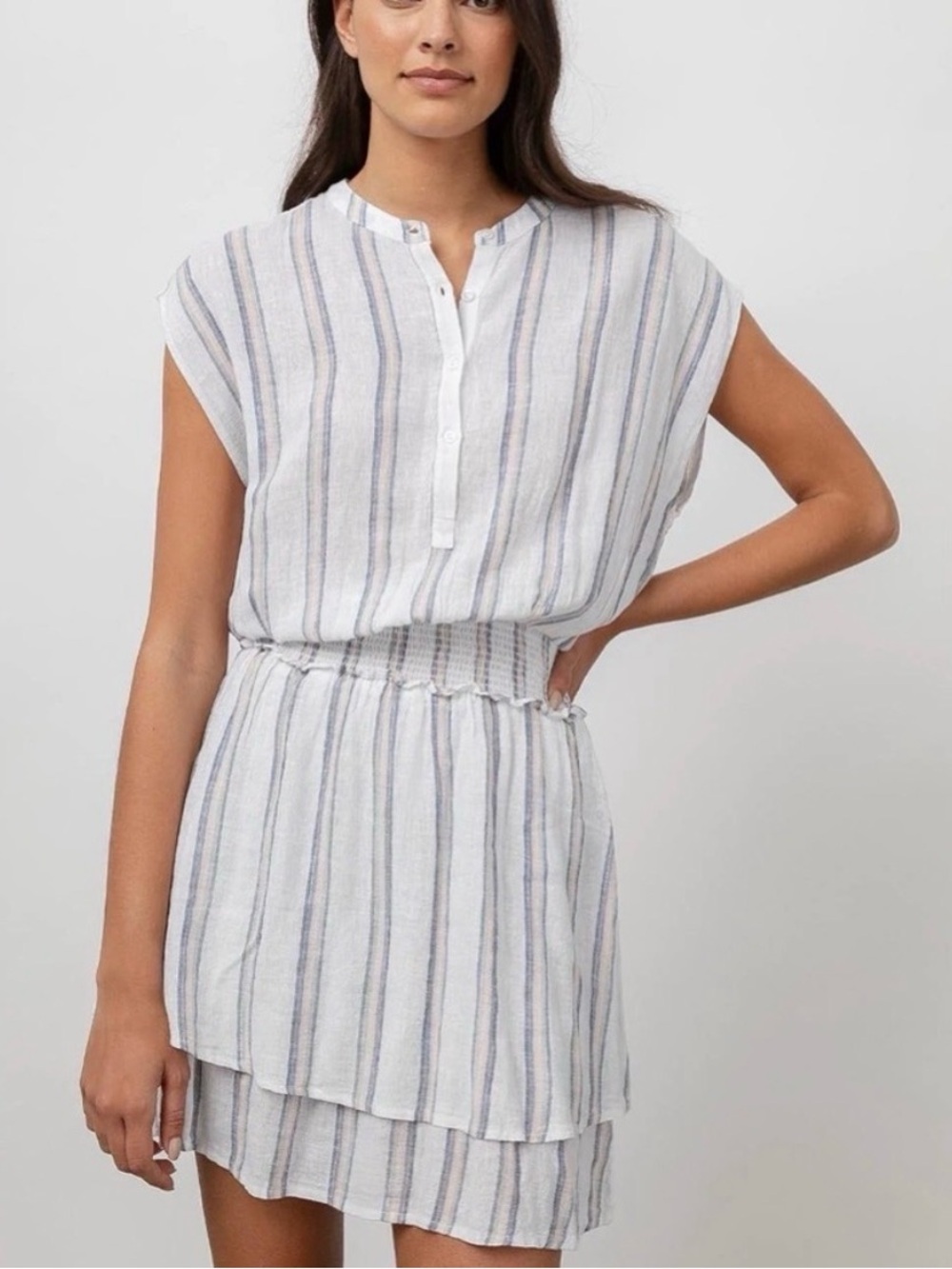 Rails Angelina Ryland Stripe Metallic Linen Woven Mini Dress Womens Size Medium